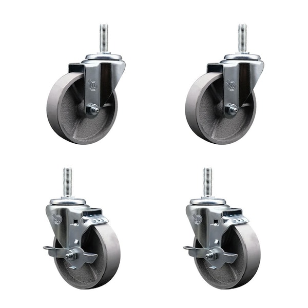 Service Caster 4 Inch Semi Steel Wheel Swivel 34 Inch Threaded Stem Caster Set 2 Brakes SCC SCC-TS20S414-SSS-34212-2-TLB-2 - main
